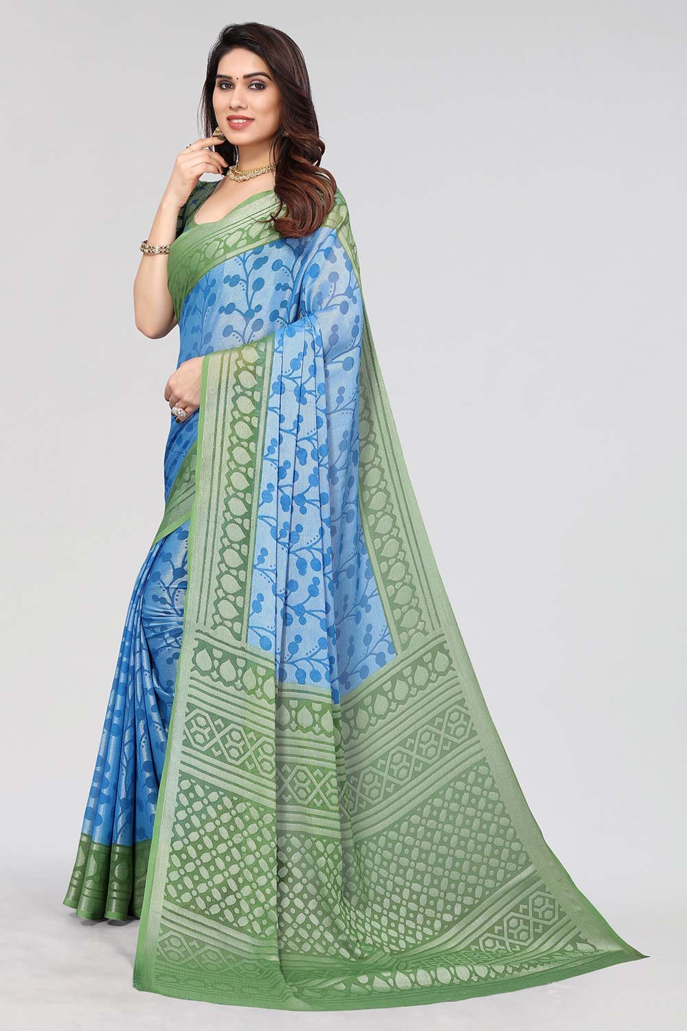 Blue Chiffon printed Saree