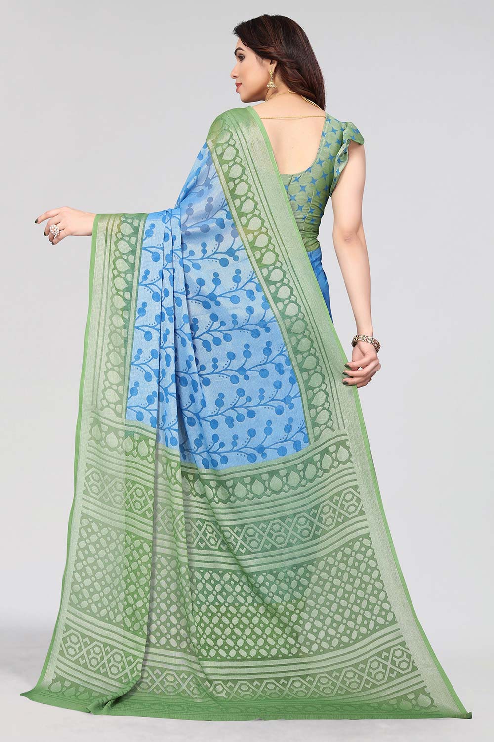 Blue Chiffon printed Saree