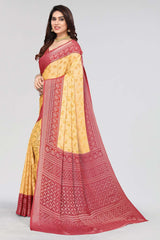 Yellow Chiffon printed Saree