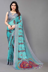 Blue Chiffon printed Saree