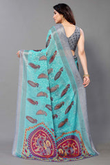 Blue Chiffon printed Saree