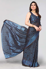 Black Chiffon printed Saree