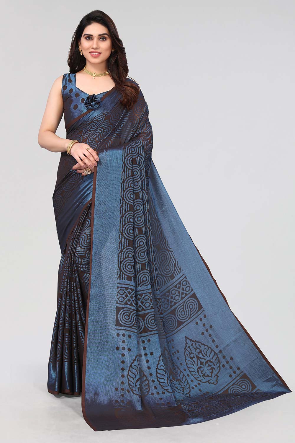 Black Chiffon printed Saree