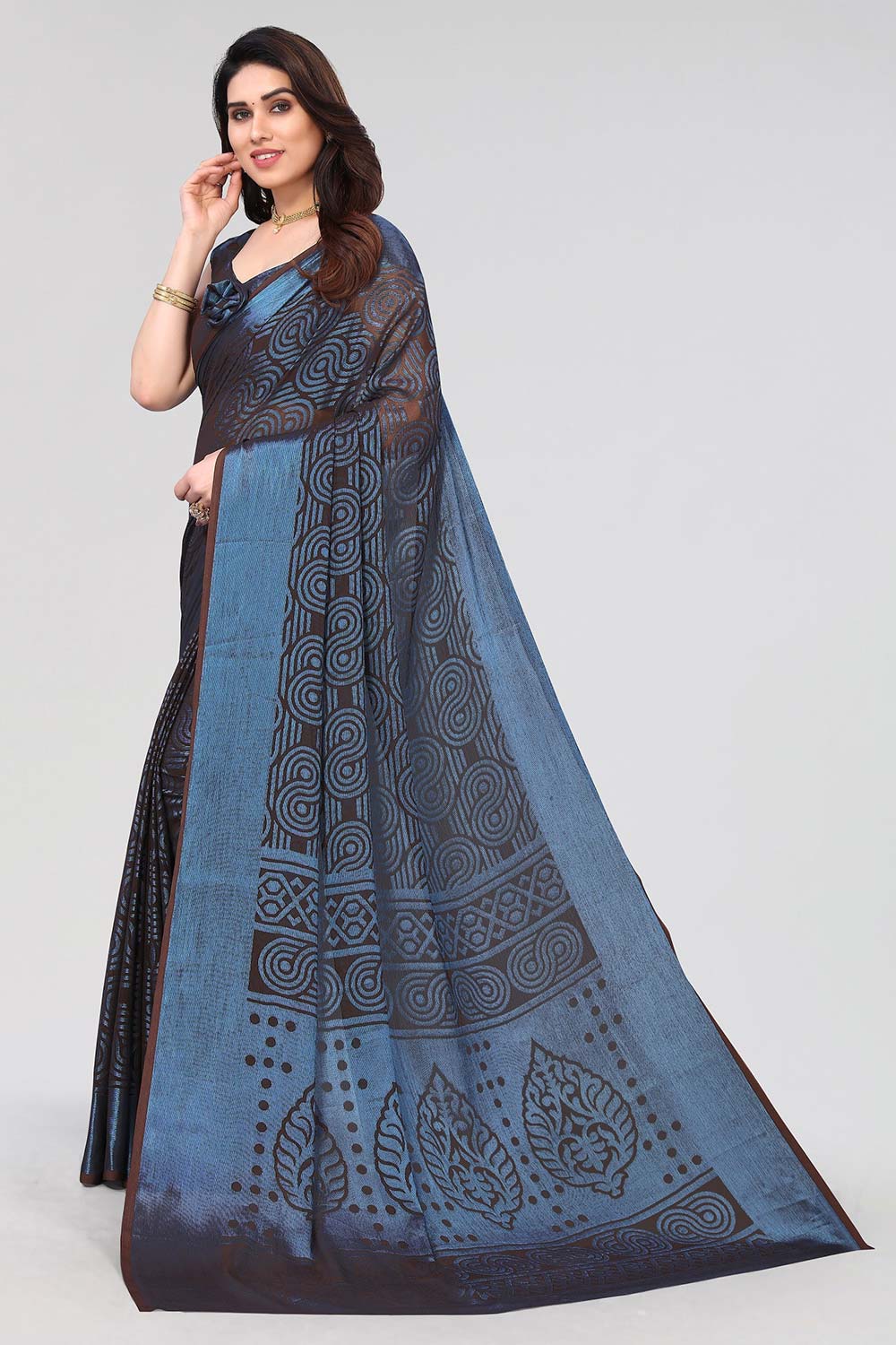 Black Chiffon printed Saree