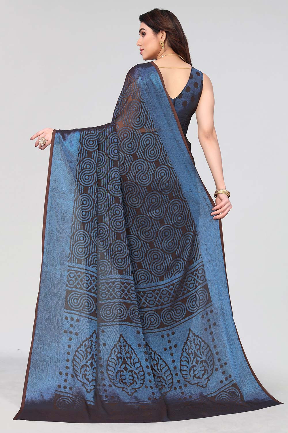 Black Chiffon printed Saree