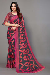 Grey Chiffon printed Saree