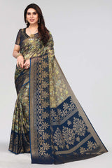 Blue Chiffon printed Saree