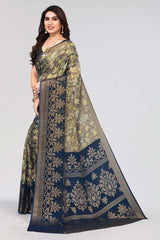 Blue Chiffon printed Saree