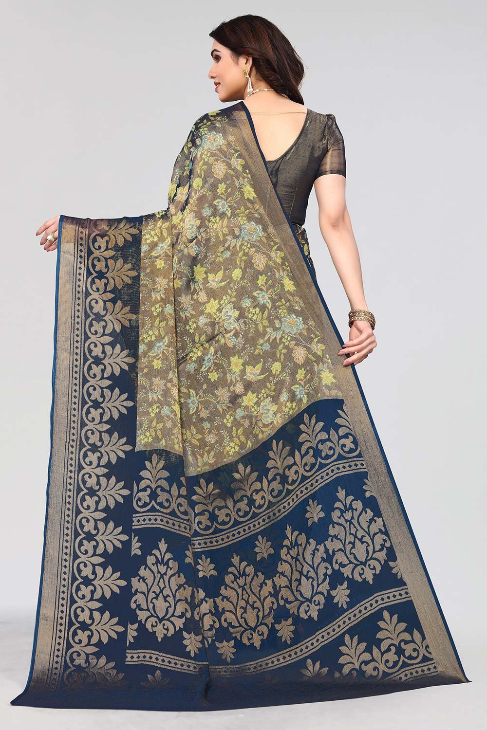 Blue Chiffon printed Saree