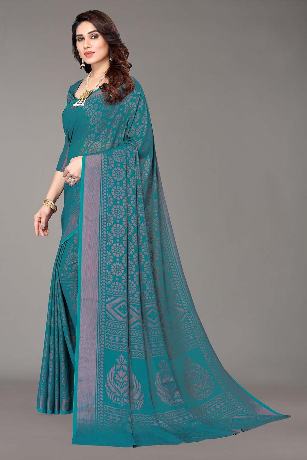 Green Chiffon printed Saree