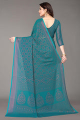 Green Chiffon printed Saree