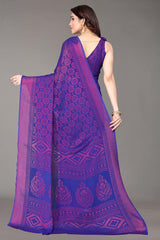 Blue Chiffon printed Saree