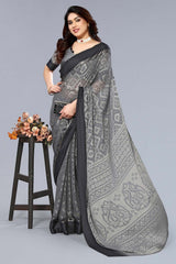 Grey Chiffon printed Saree