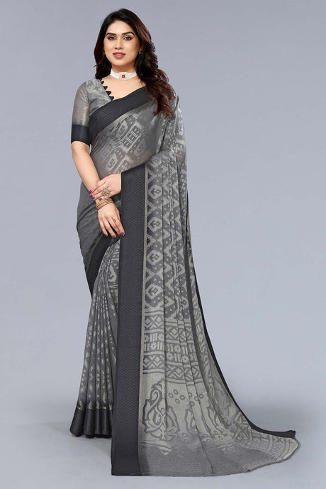 Grey Chiffon printed Saree