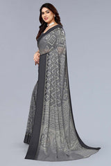 Grey Chiffon printed Saree