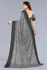 Grey Chiffon printed Saree