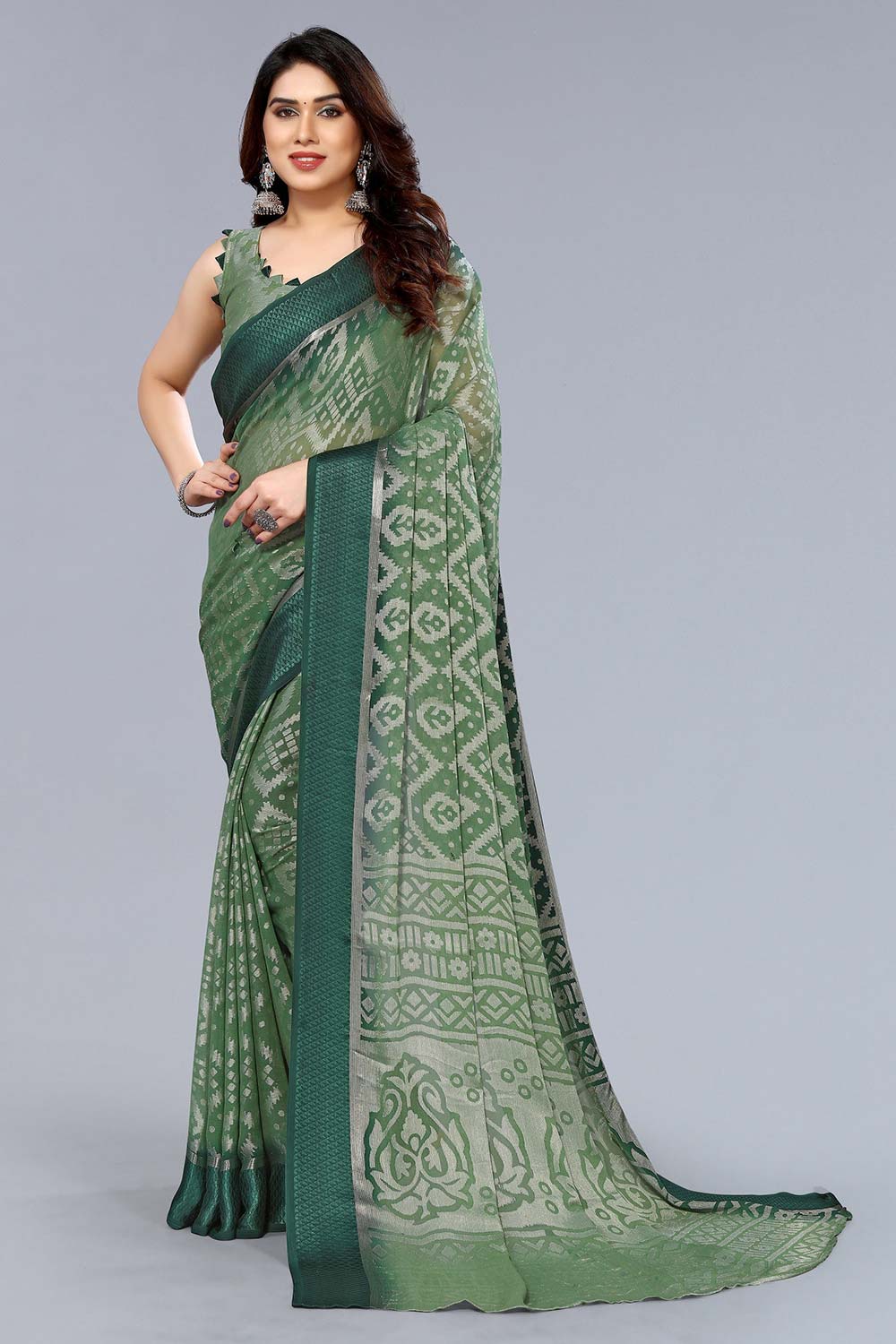 Green Chiffon printed Saree