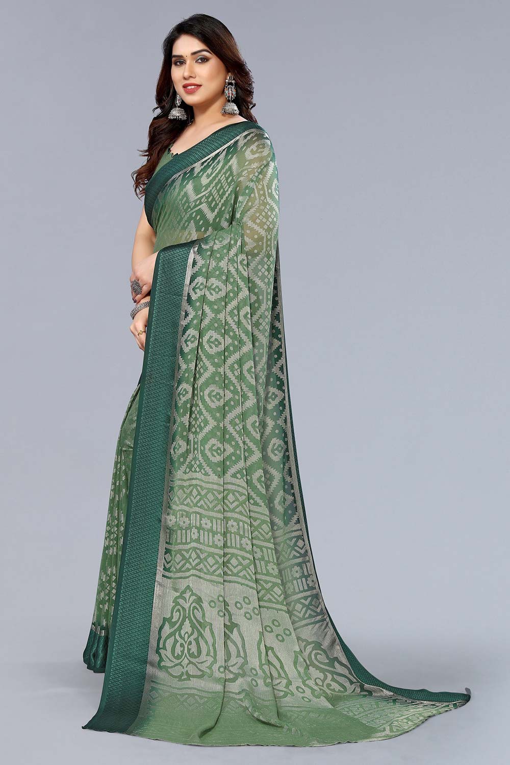 Green Chiffon printed Saree