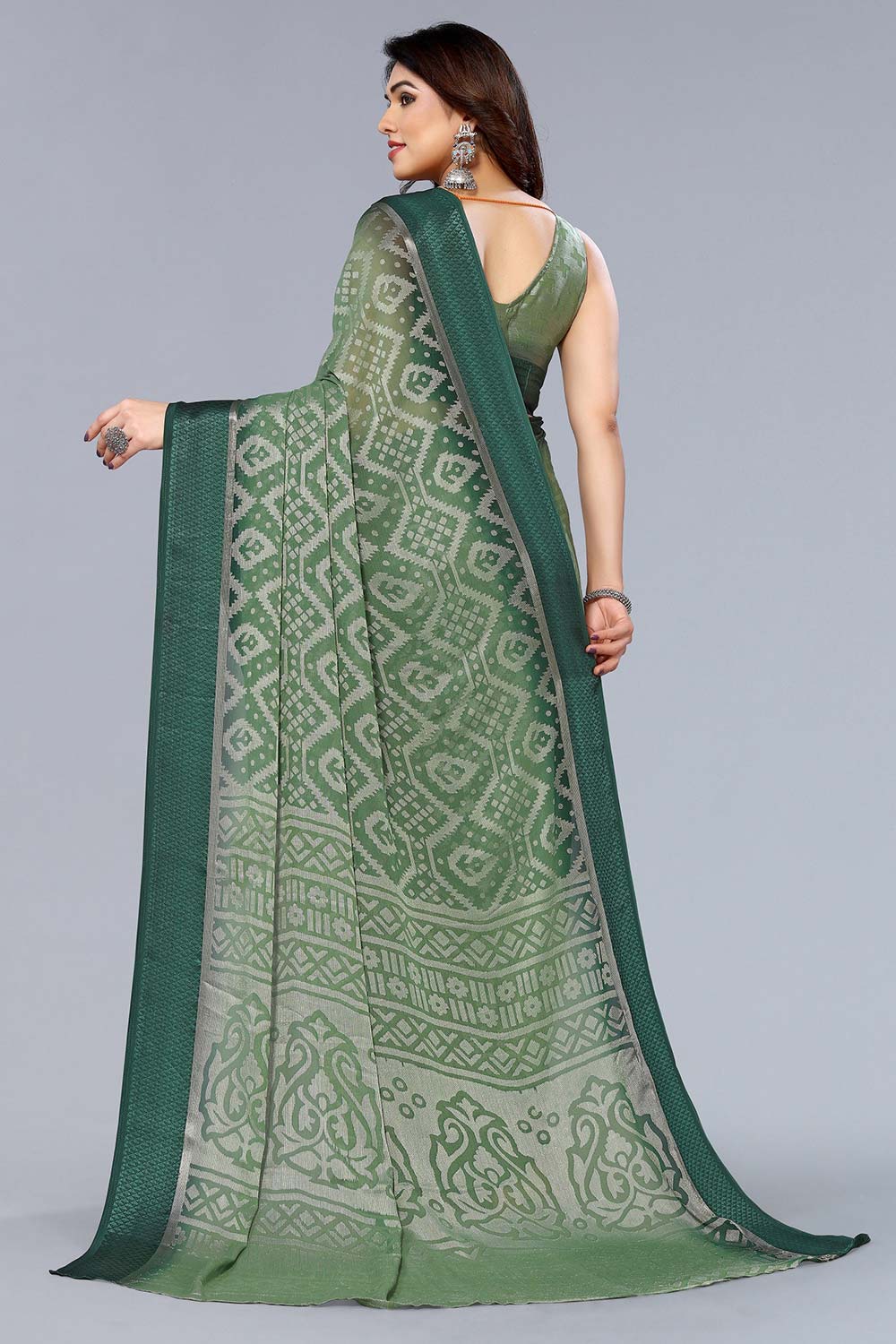 Green Chiffon printed Saree