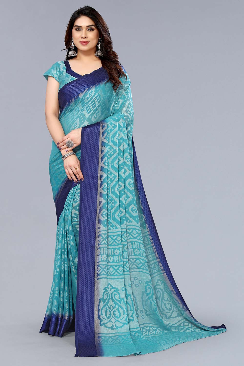 Green Chiffon printed Saree