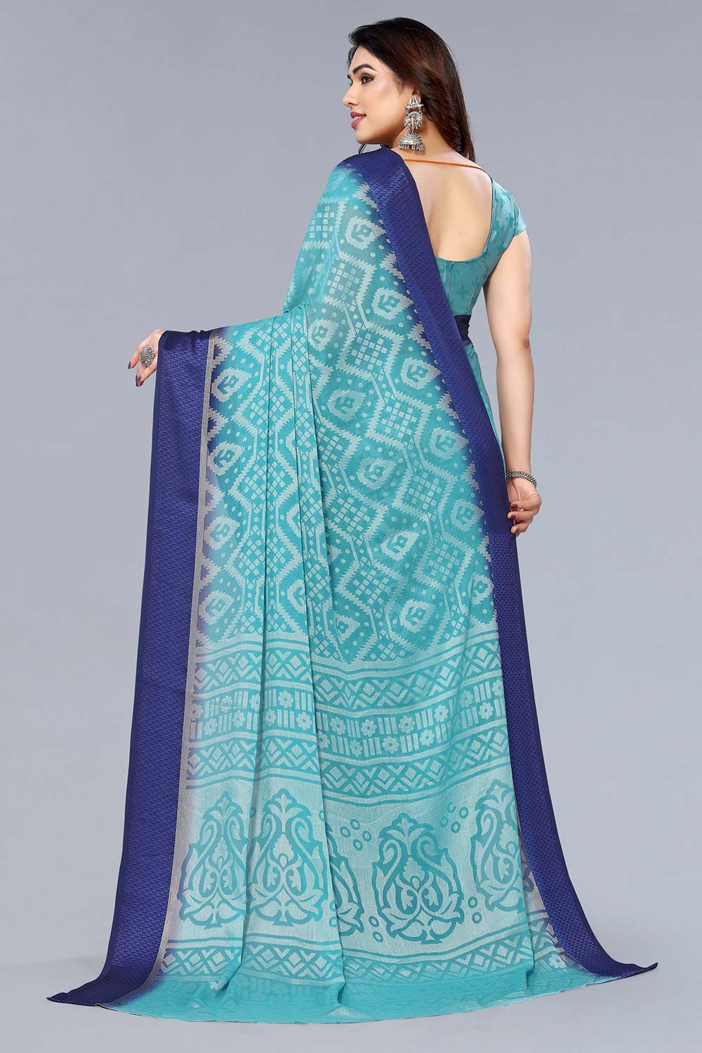 Green Chiffon printed Saree