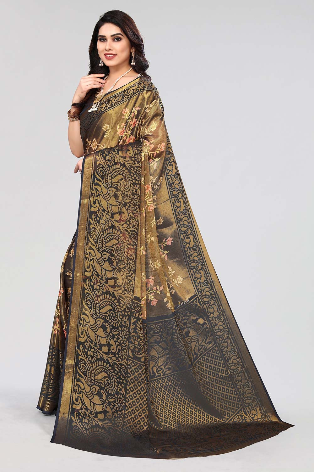 Grey Chiffon printed Saree