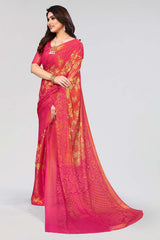 Pink Chiffon printed Saree