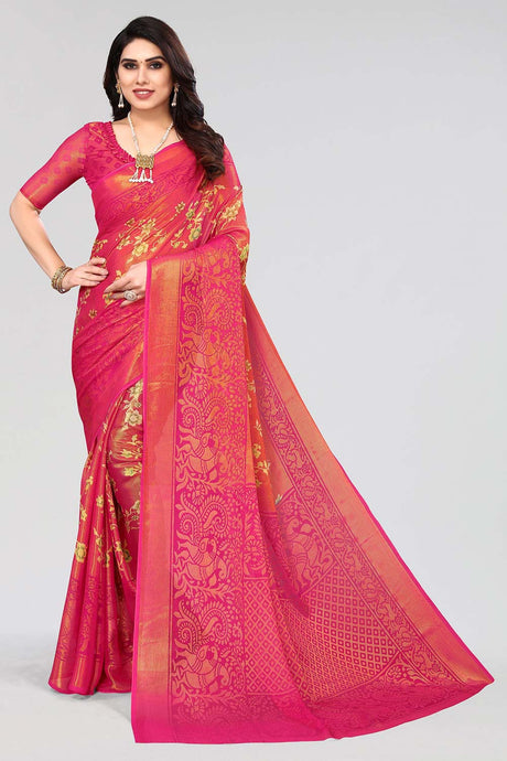 Pink Chiffon printed Saree