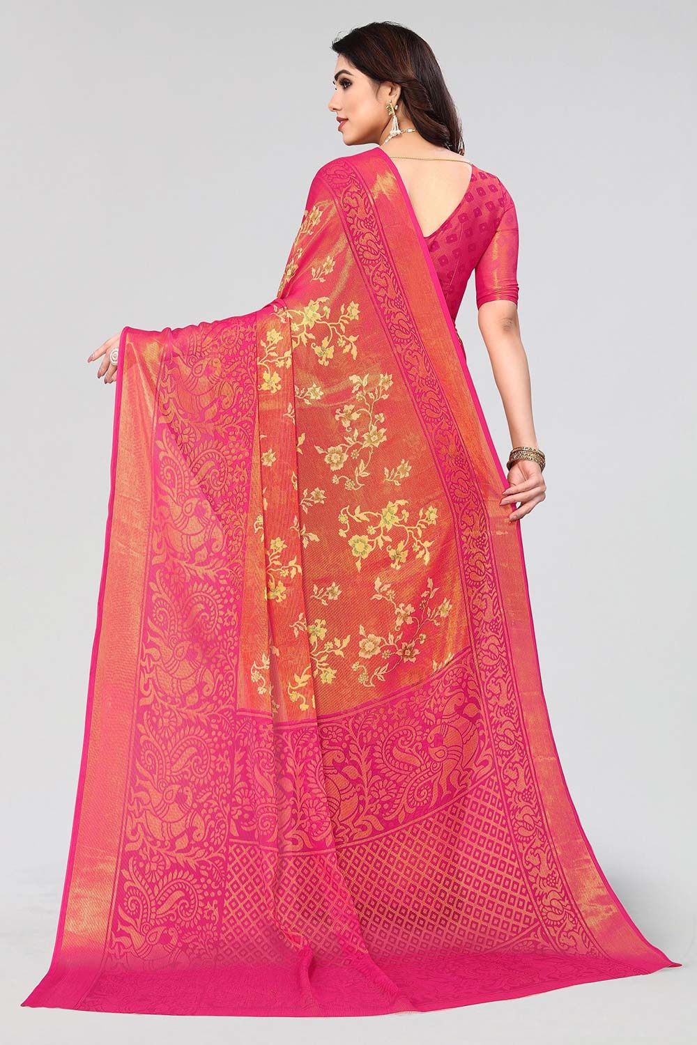 Pink Chiffon printed Saree