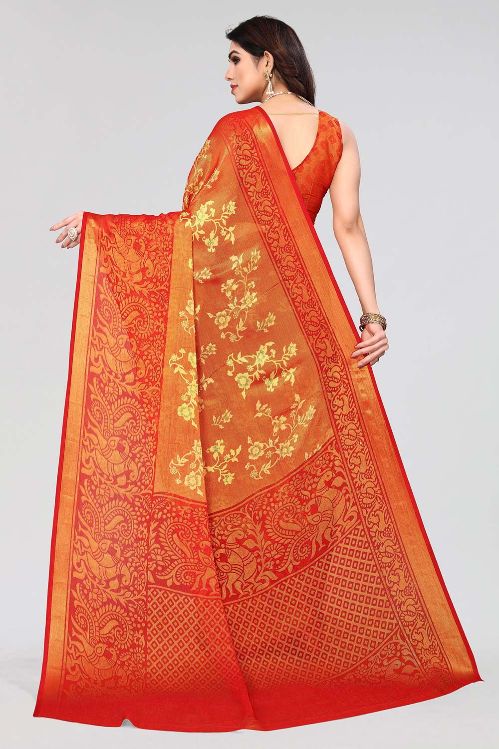 Red Chiffon printed Saree