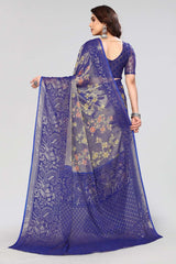 Blue Chiffon printed Saree