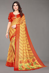 Beige Chiffon printed Saree