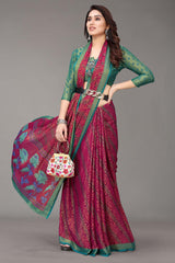 Magenta Chiffon printed Saree