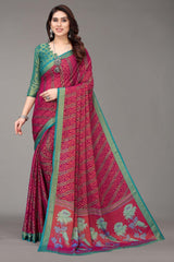 Magenta Chiffon printed Saree