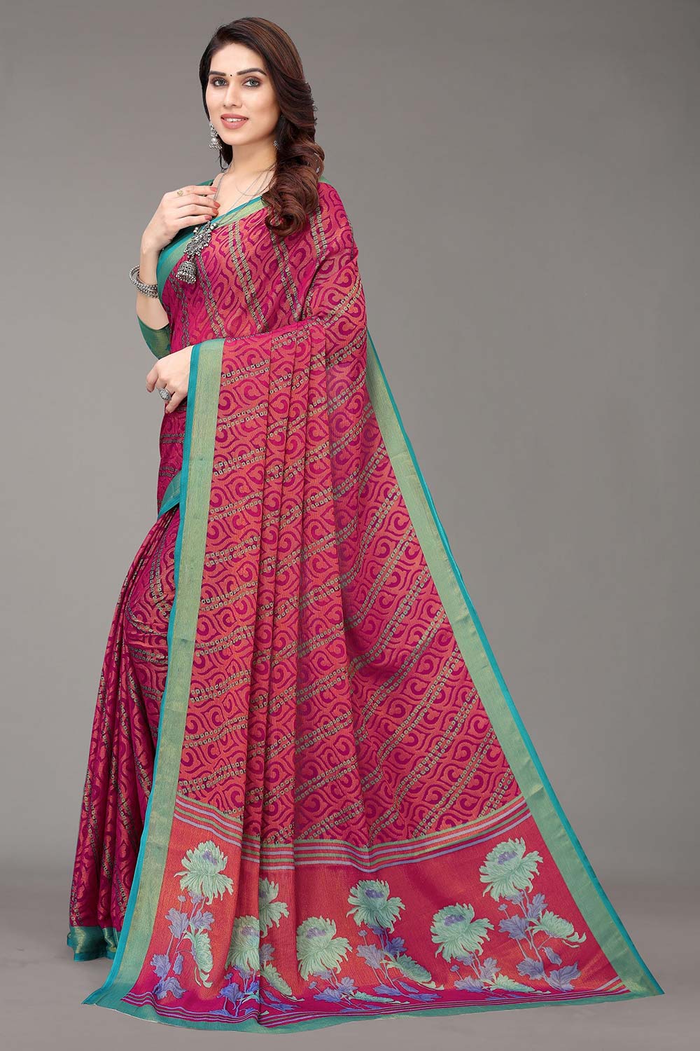 Magenta Chiffon printed Saree