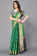 Green Silk Blend Woven Saree