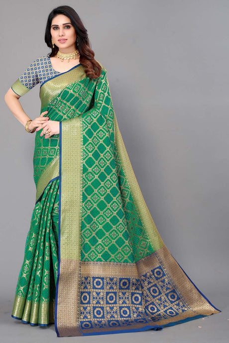 Green Silk Blend Woven Saree