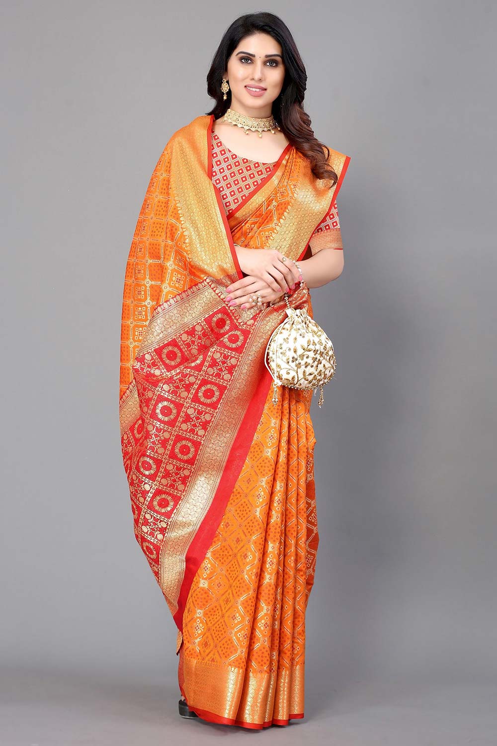 Yellow Silk Blend Woven Saree