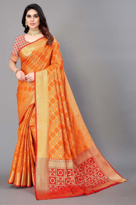 Yellow Silk Blend Woven Saree