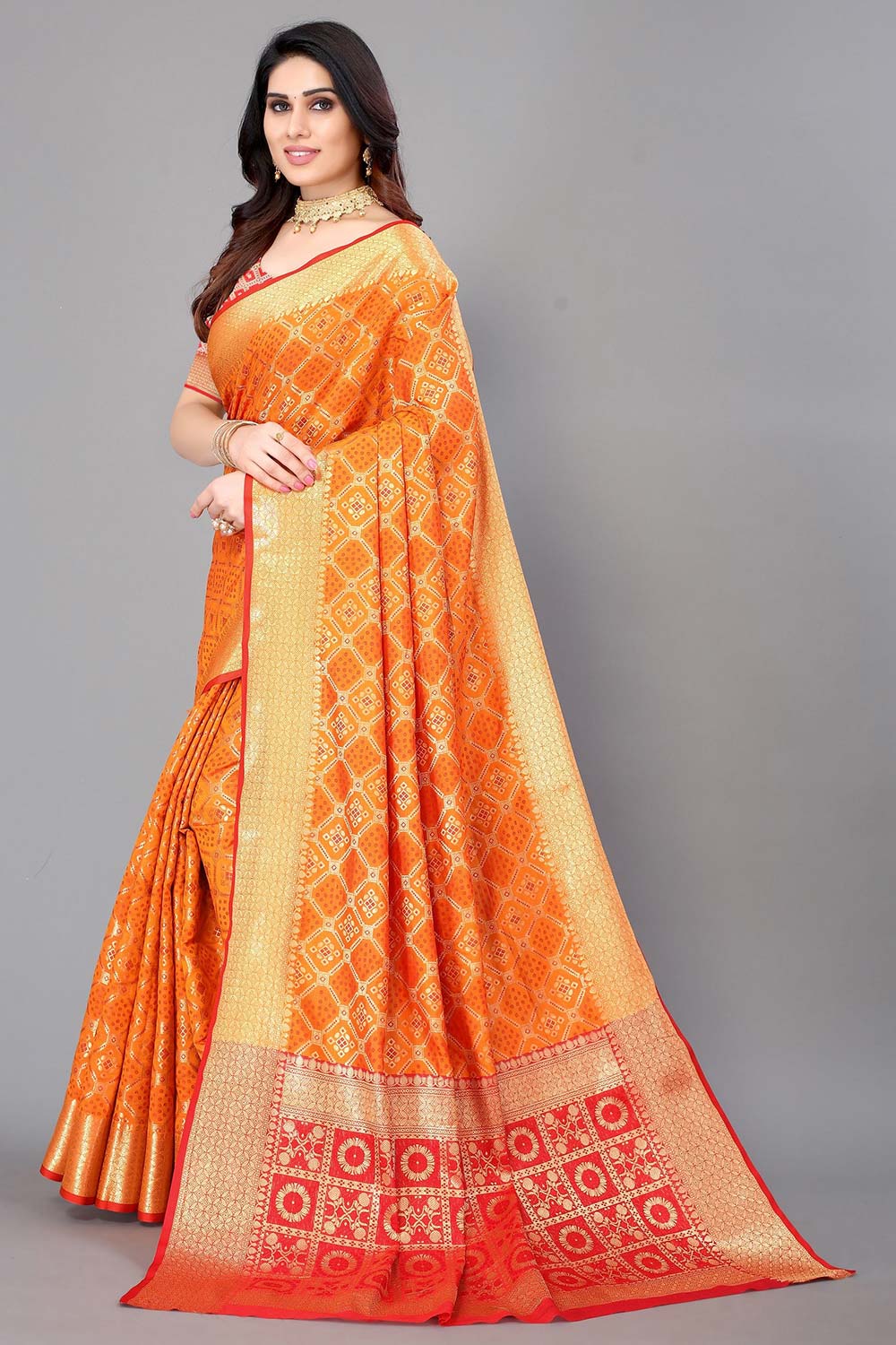 Yellow Silk Blend Woven Saree