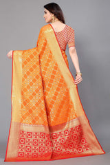 Yellow Silk Blend Woven Saree