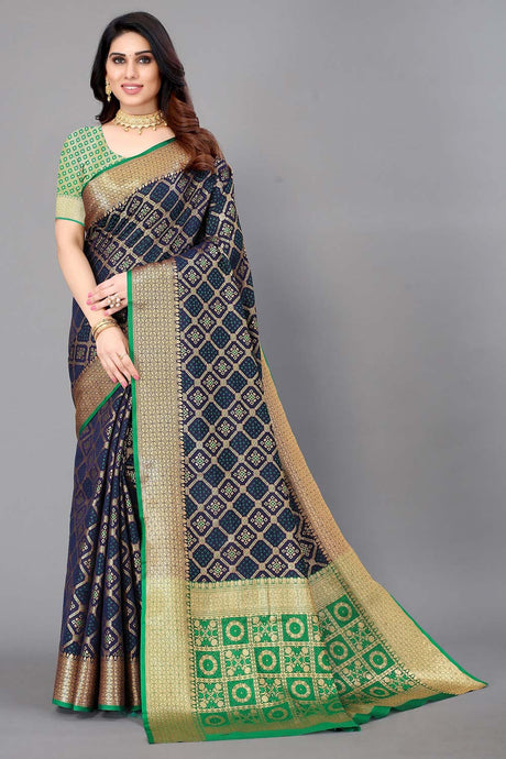 Blue Silk Blend Woven Saree