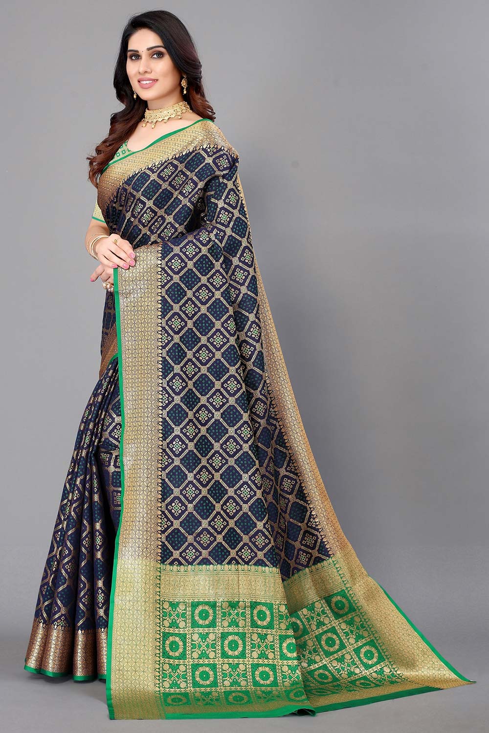 Blue Silk Blend Woven Saree