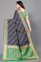 Blue Silk Blend Woven Saree