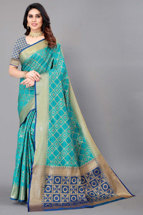 Green Silk Blend Woven Saree