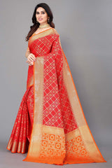 Red Silk Blend Woven Saree