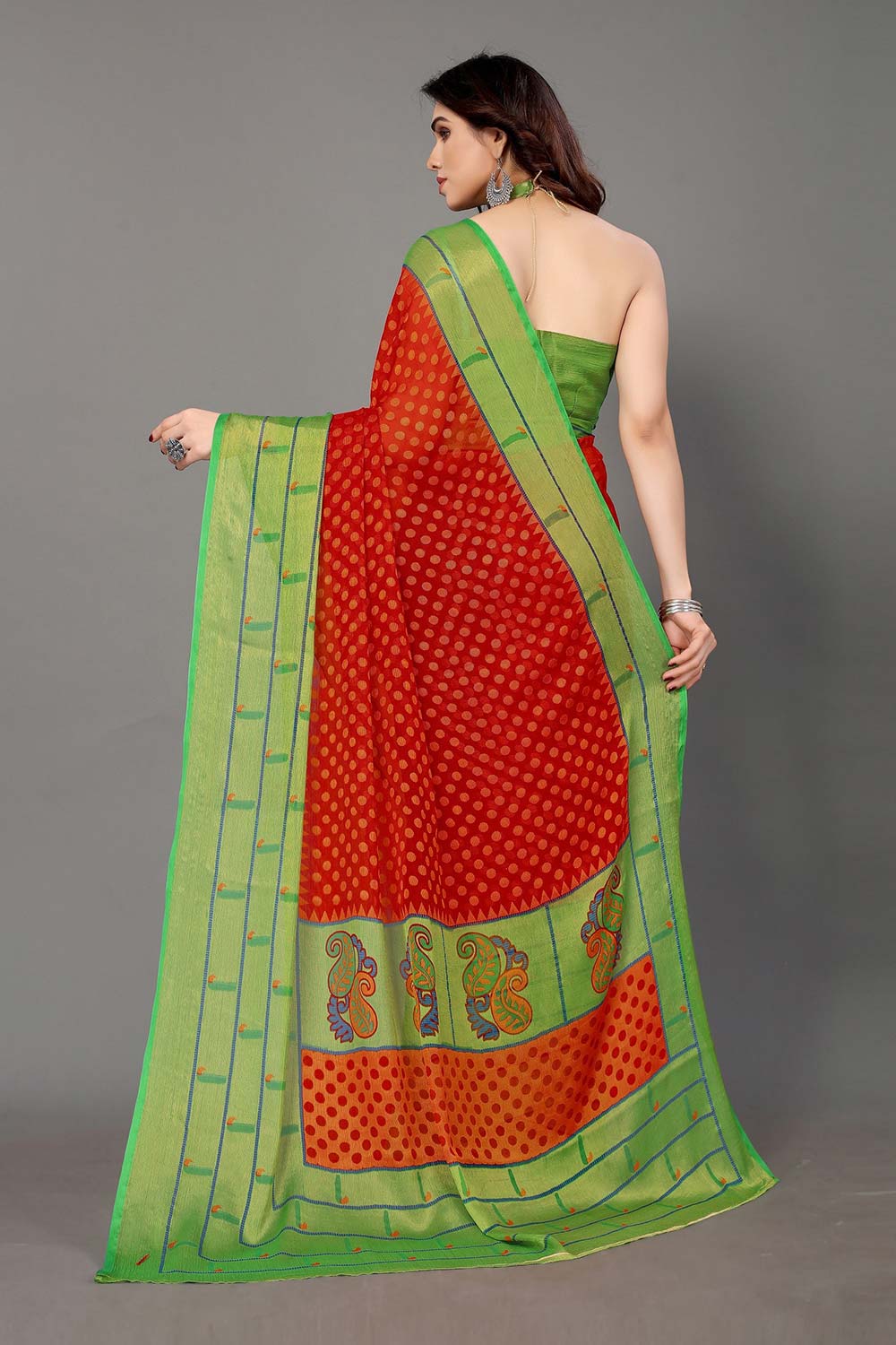 Red Chiffon printed Saree