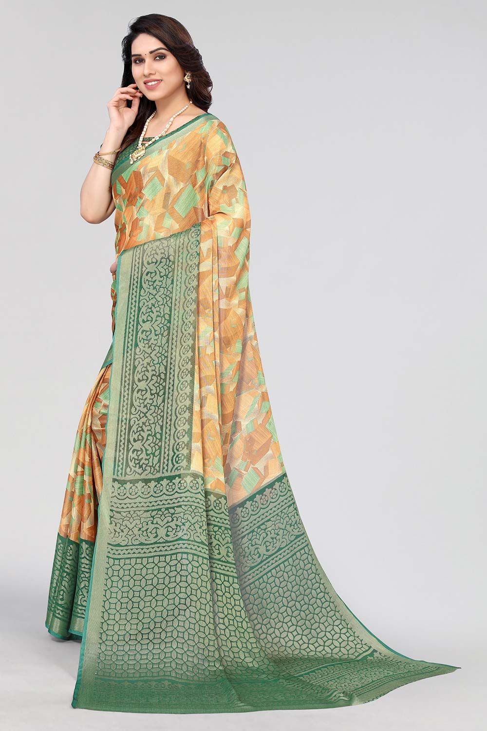 Green Chiffon printed Saree