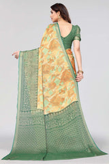 Green Chiffon printed Saree