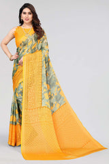 Yellow Chiffon printed Saree